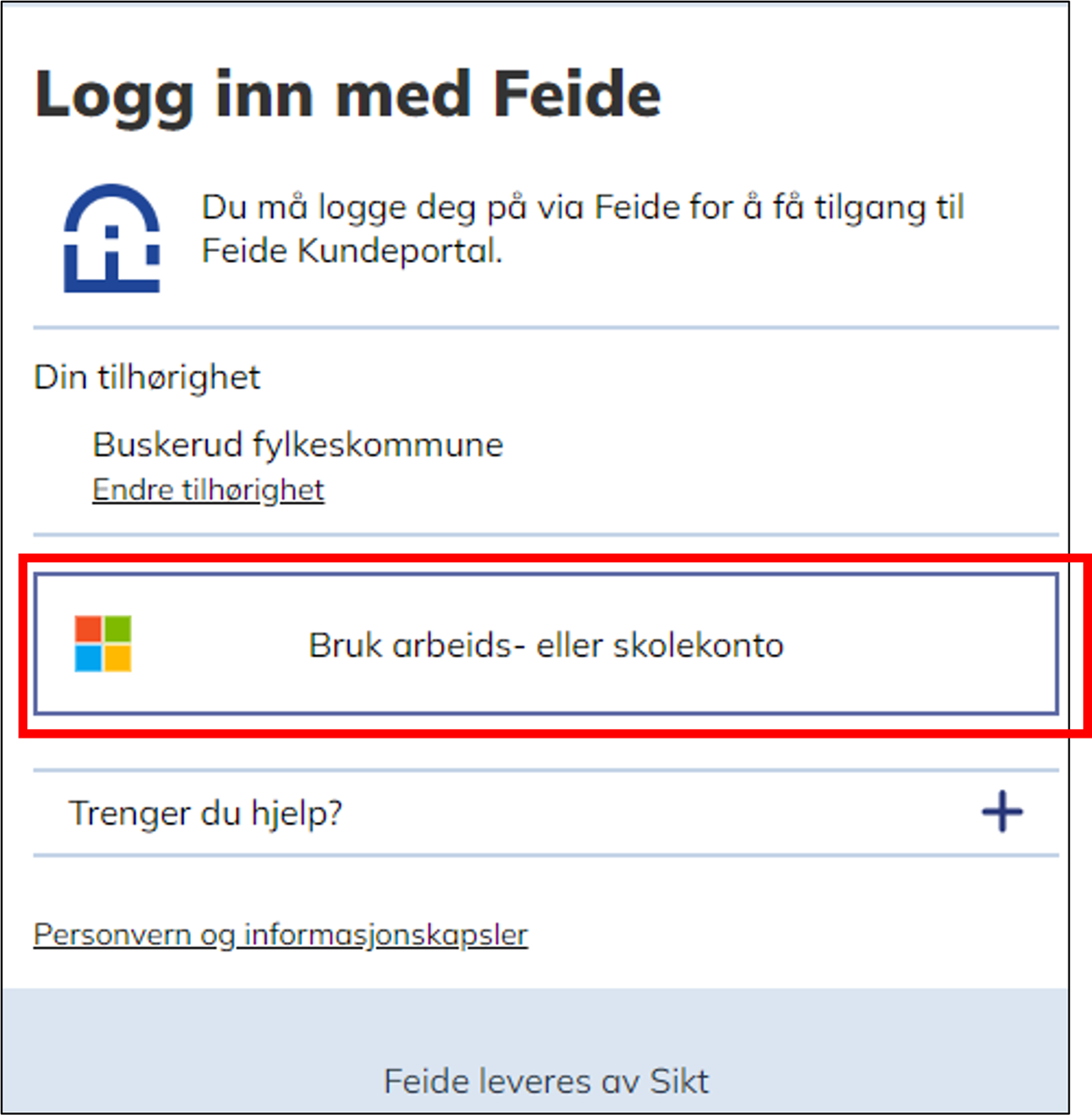 Skjermbilde: Feide-pålogging. - Klikk for stort bilde