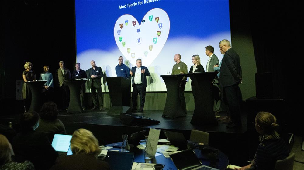Foto av en gruppe politikere og ledere i kommunene i Buskerud - Klikk for stort bilde
